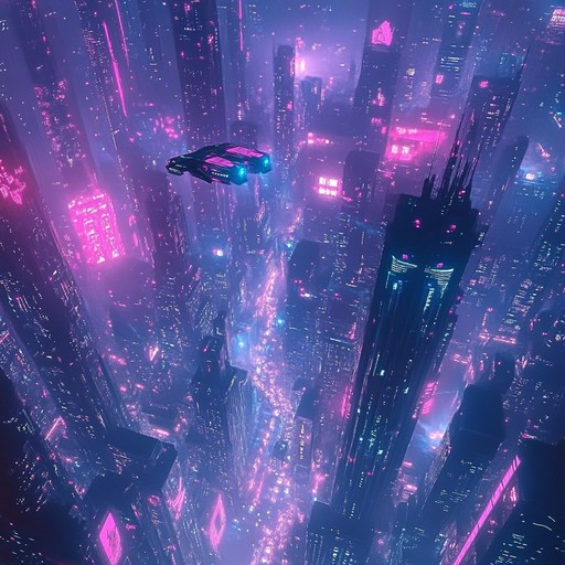 An instrumental track blending pulsating electronic beats with soaring synth melodies, capturing the exhilaration of navigating through a neon drenched cyberpunk metropolis at night.