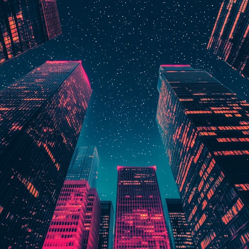 A dynamic electric guitar solo that seems to echo off high rise buildings under the starlit sky, portraying the soul of the city drenched in neon effulgence.