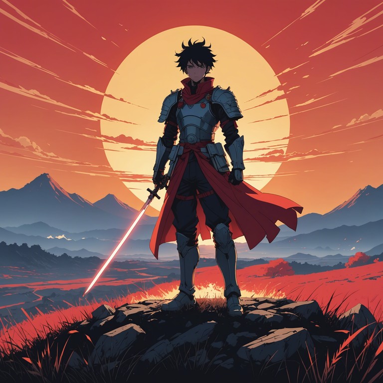 This track captures the essence of a dramatic anime opening, featuring robust and fast paced melodies that symbolize the rise of heroes against adversity. Strong, confident musical phrases create a backdrop for scenes of epic battles and resolute determination.