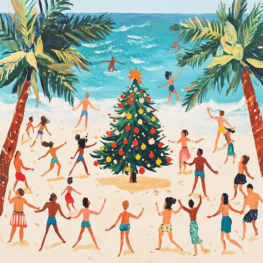 An instrumental holiday song featuring upbeat steel drum melodies intertwined with tropical percussions and festive bells, delivering a joyful and euphoric experience perfect for a sunny christmas celebration on the beach