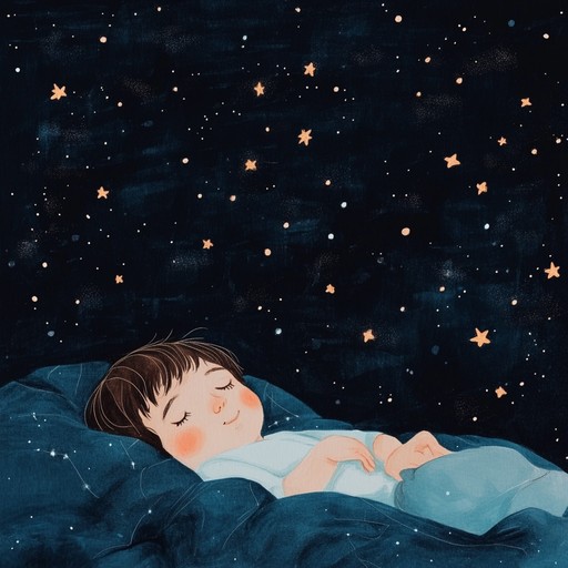 An instrumental composition featuring gentle melodies and soft harmonies designed to create a tranquil atmosphere, helping children relax and drift into sleep under a starry night sky.