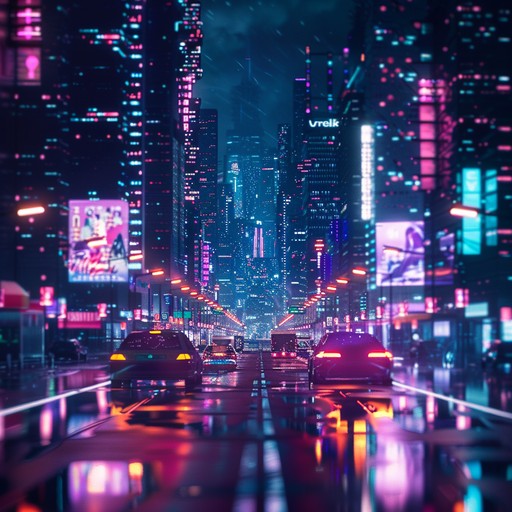 Imagine a cityscape bathed in neon lights with skyscrapers casting long shadows while a rhythmic synthwave tune captures the essence of a digital era. A deep, pulsing bass line intertwines with ethereal synthetic melodies, creating a nostalgic yet futuristic soundscape perfect for a late-night cruise through a cyberpunk city.