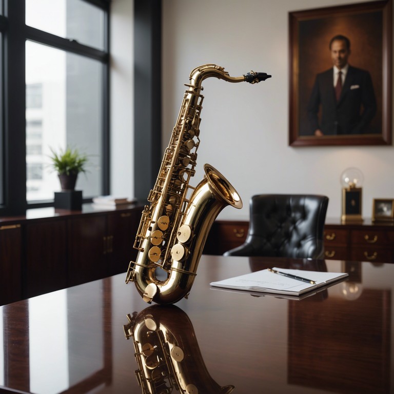 A stylish concoction crafted for the modern business world, where smooth jazz saxophone melodies intertwine with the essence of professional composure, providing an enticing soundtrack for reflective corporate occasions.