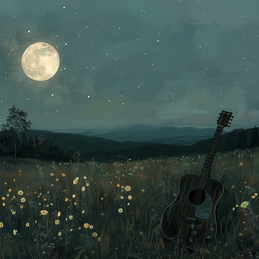 Soft melodies intertwine, painting a serene, dreamy night in a rural meadow filled with the gentle hum of nature.