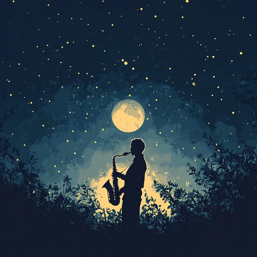 A captivating piece blending smooth jazz and sultry soul, invoking a serene, moonlit night. The music floats through slow, soulful saxophone melodies, accompanied by gentle piano chords and subtle percussion, creating an otherworldly, dreamlike atmosphere. Perfect for late night reflection and tranquil moments.