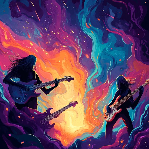 A lively instrumental hard rock track that combines soaring guitar riffs with playful, whimsical melodies evoking a magical journey led by wizards of rock. The song takes the listener through enchanting soundscapes with unexpected twists, blending heavy rhythms with light hearted harmonic progressions.