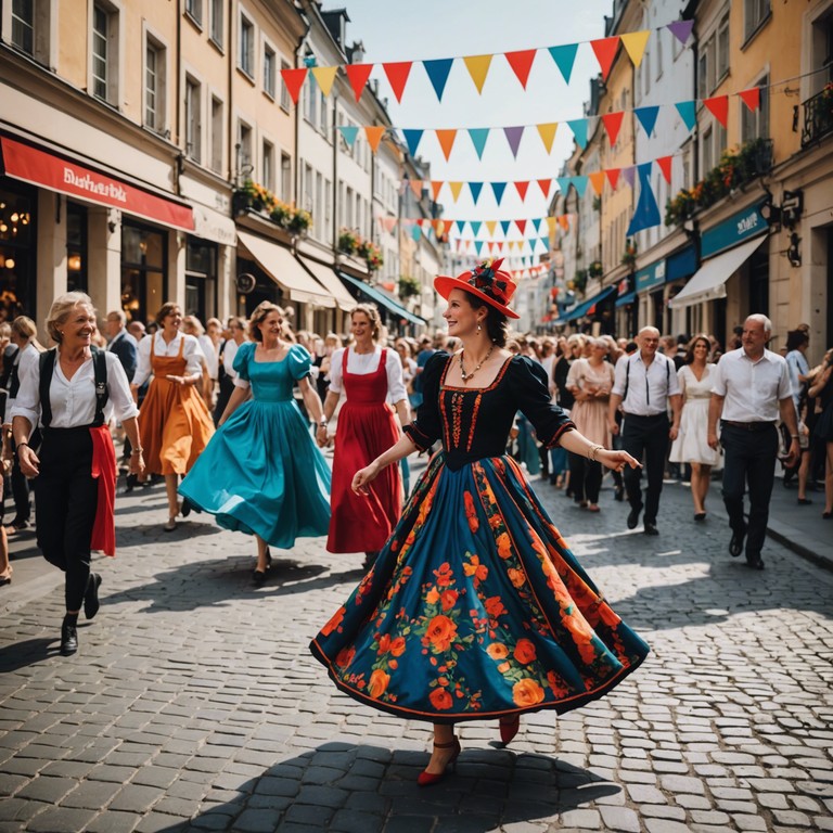 A lively and spirited musical composition featuring the robust and wholesome tones of an accordion. This piece aims to replicate the lively atmosphere of traditional european festivals, with a modern twist of high energy and upbeat tempos. The music swirls with a celebratory vibe, perfect for invigorating any listener's mood and ideal for vibrant dance settings.