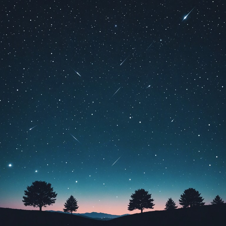 In this musical piece, the essence of a serene, starlit night is captured through gentle, twinkling melodies that mirror the calm and mysterious beauty of the cosmos. The subtle use of glitter sounds intensifies the feeling of a night sky adorned with stars, creating an ambient soundscape that invites listeners to drift into relaxation and introspection.