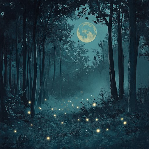 A calming symphony blending gentle forest sounds with soothing ambient tones, designed to relax and transport you to a tranquil night in a mystical forest