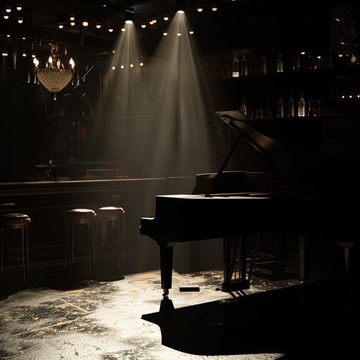 Immerse yourself in melancholic whispers within a timeless cabaret atmosphere. This tranquil yet dark cabaret piece features subdued piano strains that breathe both nostalgia and mystery. Perfect for a reflective evening, this haunting, beautiful melody captures the essence of eerie calmness in a vintage setting.