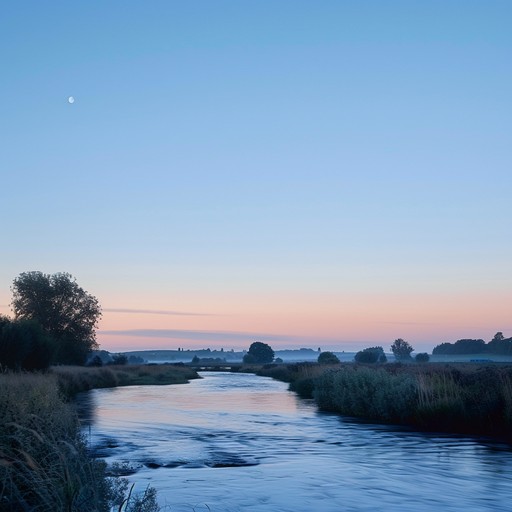 A soothing instrumental piece combining gentle drum and bass rhythms with lush ambient textures, evoking the peaceful flow of a serene river at dawn. Meditative beats and flowing melodies create a calming auditory experience perfect for relaxation or mindfulness practice.