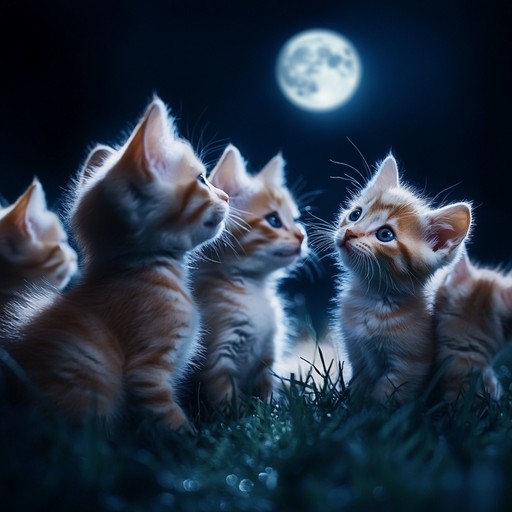 In an idyllic scene reminiscent of peaceful nights, soft melodies carry the gentle playfulness of kittens dancing under a moonlit sky. The tune is infused with the sound of a music box, evoking a nostalgic, almost magical feel, perfectly accompanying the subtle movements of moonlit shadows.