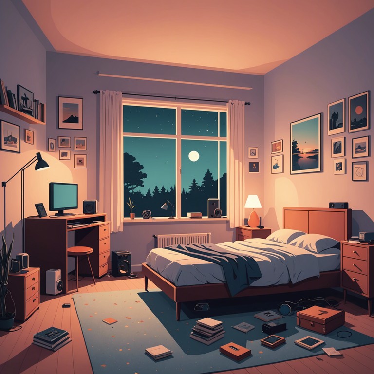 This track melds the sweet melancholy of suburban yearning with dreamlike synths, capturing the essence of introspective evenings spent in one's own bedroom. Soft electronic beats and ambient synths create a soundscape that's both comforting and nostalgic, perfect for deep contemplation or gentle background music.