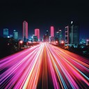 high energy beats racing through neon lit futuristic urban landscapes.