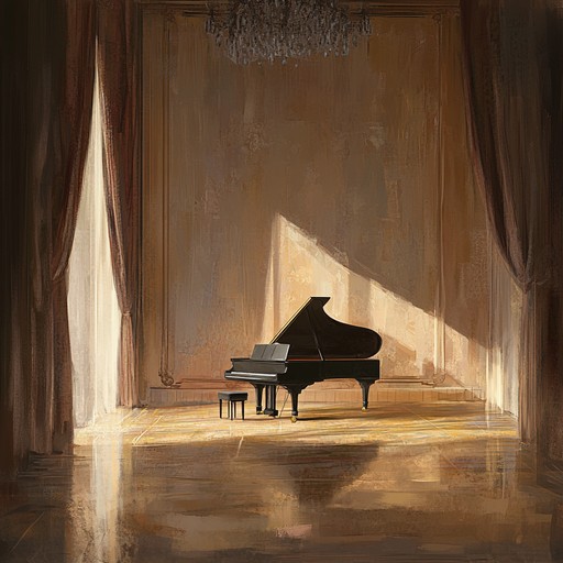 An instrumental cabaret piano piece that paints a portrait of lost love and wistful memories, echoing through the quiet corners of a dimly lit ballroom, enveloping the listener in an atmosphere of heartfelt emotion and nostalgia.