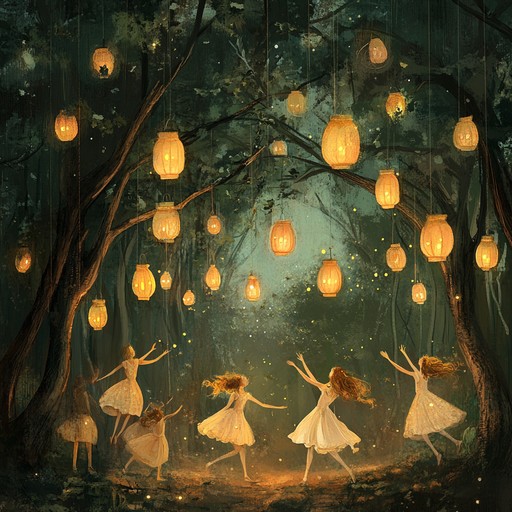 An enchanting journey through whimsical melodies capturing the essence of a lively woodland celebration, full of light and carefree happiness