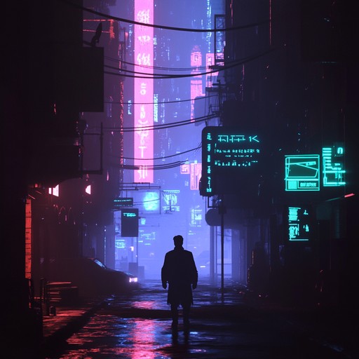 A haunting soundscape with dark, pulsating synth beats, capturing the eerie ambiance of a neon lit dystopian future. It conjures visions of shadowy figures navigating through abandoned city streets, with a persistent edge of foreboding. The track evolves through menacing undertones, mechanical rhythms, and layers of echoing synthesizers, painting a bleak yet mesmerizing picture.