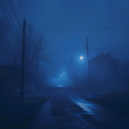 A haunting, slow paced blues track capturing the essence of lonely, ghostly nights, with echoing guitars and sorrowful melodies. It's an instrumental piece perfect for evoking a sense of desolation and mystery as if wandering through an abandoned, foggy town at midnight. The subtle interplay of minor chords and reverb enhances the spine chilling atmosphere.