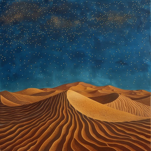 An otherworldly blend of synths and traditional middle eastern instruments that transports the listener to a cosmic desert landscape. The piece builds slowly, creating an immersive experience filled with mysterious and enchanting melodies that evoke the feeling of a spiritual journey across sand dunes under a star filled sky.