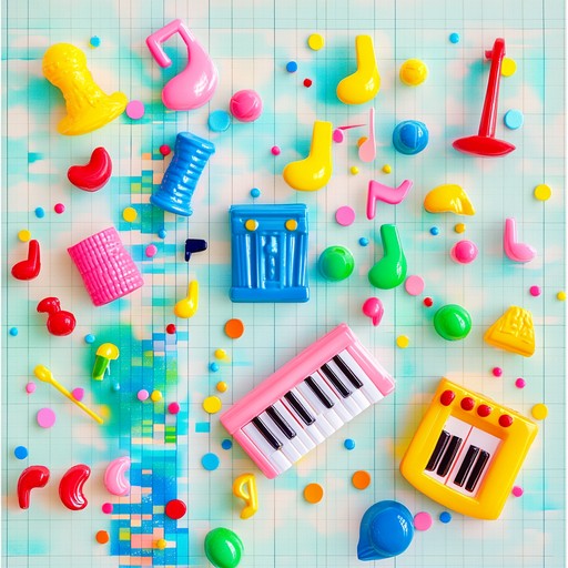 An energetic instrumental piece combining electronic toy instruments and playful melodies to create a vibrant soundscape reminiscent of a digital playground.