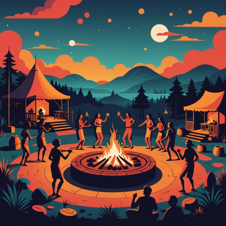 A tribal celebration track focusing on rhythmic unity and communal success. The music follows the progression of a tribal festival, starting with a soft invocation of spirits leading to a robust and joyous climax, encapsulating the essence of a communal gathering celebrated through ancient rhythmic patterns.