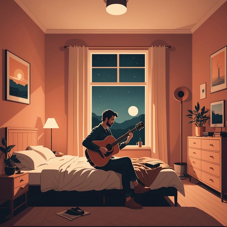 A gentle song where each strum of the guitar resonates with a warmth and intimacy, creating a soothing atmosphere in a cozy, softly lit bedroom. The melodic patterns are simple yet expressive, capturing the essence of confidence through subtlety and a mellow vibe.