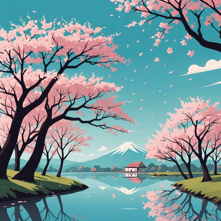 Craft a delicate and ethereal instrumental that captures the beauty and transience of cherry blossoms in bloom, ideal for background music in a scene of anime where characters experience poignant, introspective moments under a cherry blossom tree.