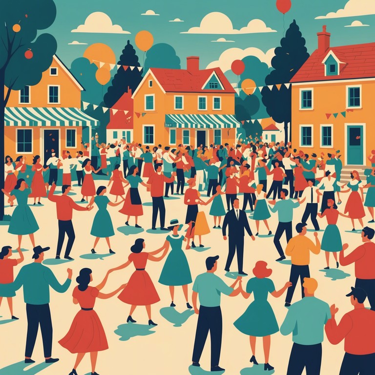 Imagine a scene at a bustling summer festival, where people are dancing joyfully to the rhythm of an accordion led polka band, embodying a perfect blend of tradition and festivity.