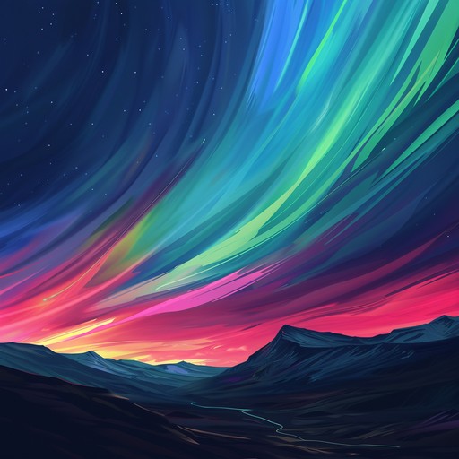 Imagine the sky illuminated with northern lights while basking in the cool, relaxing tones of chillwave. The track begins with gentle, celebratory synths evoking a sense of wonder and awe, gradually building up layers to create an atmosphere that is both joyful and serene. The melodies twist and turn like the aurora, filling the listener with refined elation and peaceful celebration.