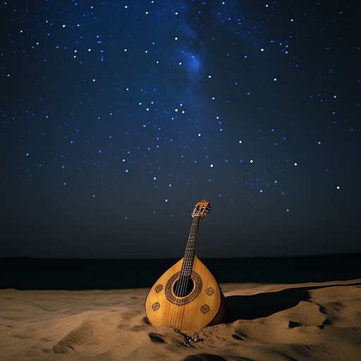 An instrumental featuring the oud, weaving soothing melodies that transport listeners to peaceful desert nights under star filled skies, accompanied by gentle ambient sounds.