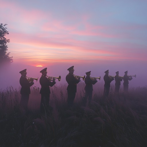 Soulful military anthem characterized by somber brass melodies and rhythmic drum march, evoking the sacrifices and heroism of soldiers on the battlefield. The composition layers brass instruments with subtle strings to create a poignant tribute.