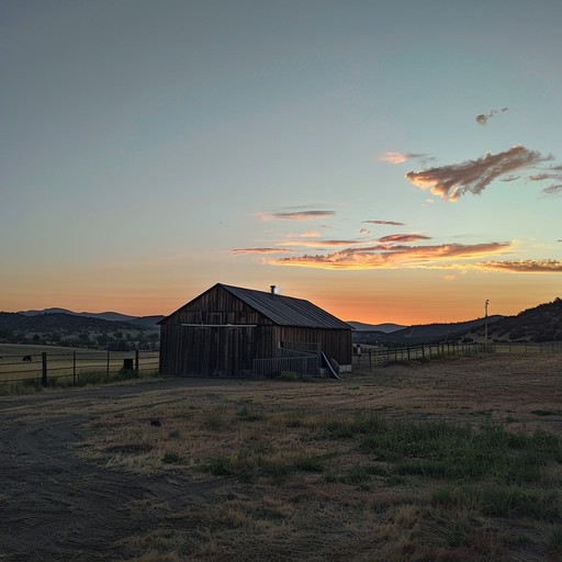 The gentle strumming of an acoustic guitar sets the mood as the sun dips below the horizon, casting a warm glow across the vast expanse of the ranch. The melody is simple yet emotive, evoking a sense of peace and contentment. A harmonica joins in, adding a touch of melancholy to the tune, as if reminiscing about the day's work and the beauty of the surrounding landscape. The song captures the essence of a perfect evening on the ranch, where the worries of the world seem to fade away with the setting sun.