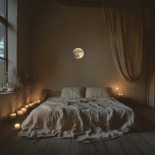 Delve into a tranquil midnight reverie where peaceful melodies and rich textures create a serene bedroom atmosphere, offering intimate and reflective moments perfect for winding down