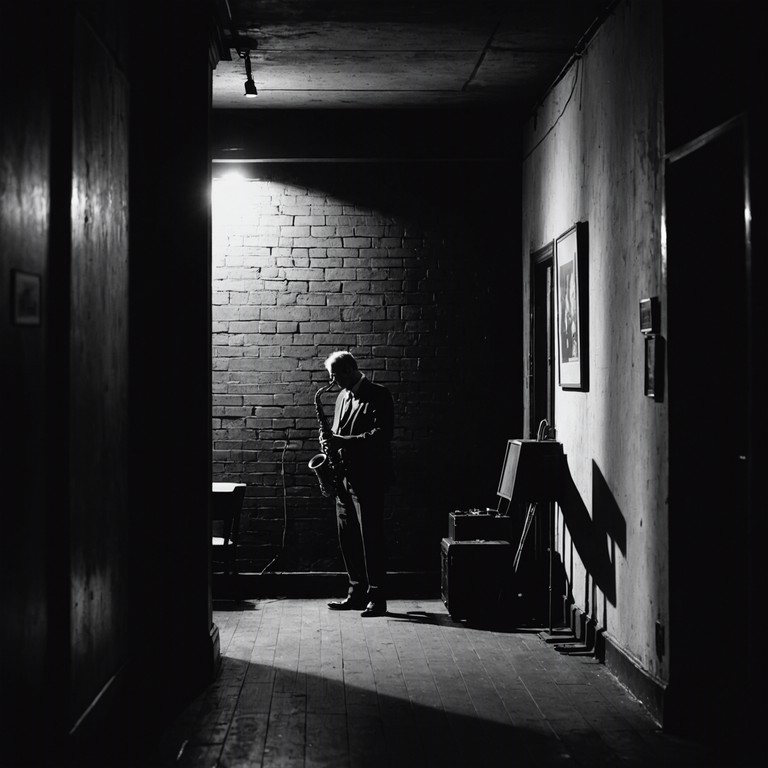 Set in a dimly lit torch lounge from a forgotten era, this track features a sultry saxophone melody that weaves through a mist of quiet whispers and soft clinks of glass, embodying the nostalgia and enigmatic charm of a late night jazz club.