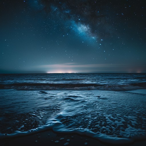 A soothing, serene acoustic guitar melody that captures the gentle undulating waves of a starlit ocean night, encasing a listener in contemplative tranquility. The harmonious flow of notes mimics the calming rhythm of the sea, invoking restful introspection and peaceful reflection in a gentle, easy listening arrangement.