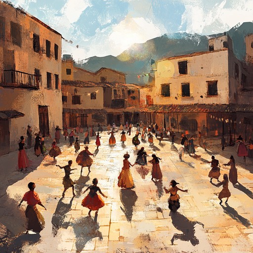 A carefree, joyous instrumental capturing a village summer dance celebration with lively traditional folk melodies led by a spirited flute, evoking the warmth and simplicity of community gatherings under the sun.