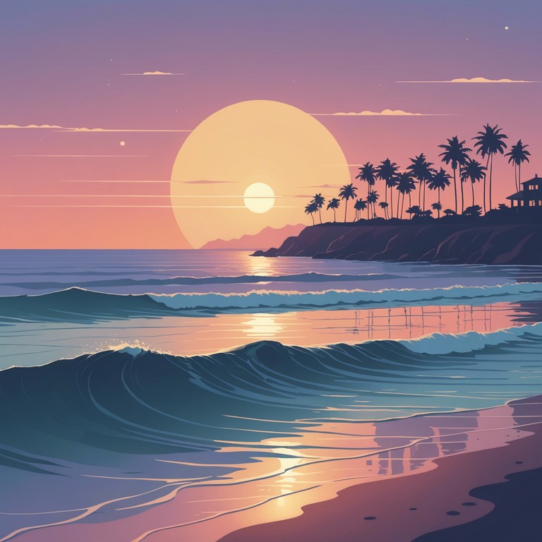 Imagine a serene twilight, the world slowly turning golden and quiet, while gentle guitar strums provide a calming, heartwarming background, echoing the intimate feel of a quiet evening along a deserted beachside.