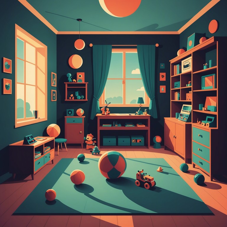 This piece conjures an atmosphere of a dimly lit playroom at dusk, where shadows cast long and toys seem to whisper secrets. The music pivots between whimsy and suspense, capturing the playful yet mysterious essence of a child's imagination right before bedtime.