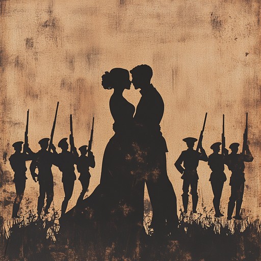 An evocative instrumental piece merging romantic melodies with the stirring rhythms of military music, portraying the union of hearts amid conflict.