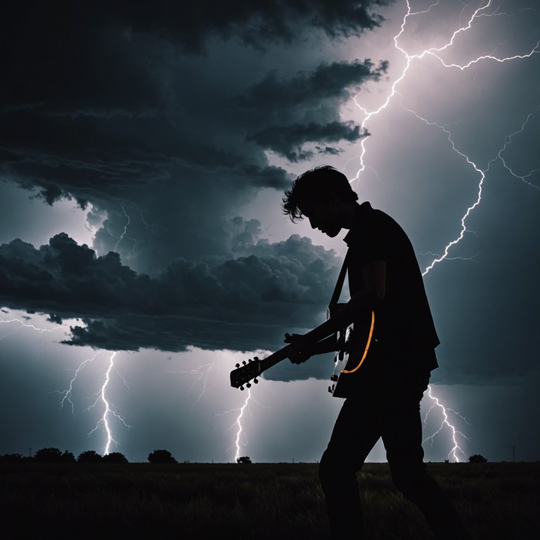 A solitary electric guitar expresses the journey through sadness with powerful chord progressions and poignant silence. The track's slow tempo envelops the listener in a comforting yet mournful embrace. The bursts of solos symbolize brief moments of enlightening hope amidst a sea of enduring despair.