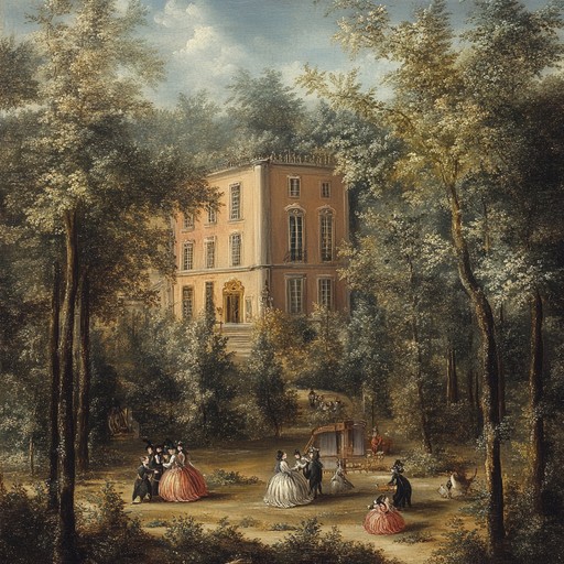 An elaborate instrumental piece evoking a baroque era garden soirée with a sophisticated capriccio mood. The harpsichord leads through intricate and playful musical themes, encapsulating both refinement and whimsy. This musical journey reflects the lavish and ornate lifestyle of european aristocracy.