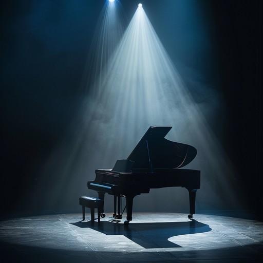 Intricate piano notes build an atmosphere filled with theatrical suspense and eerie mystery, reminiscent of a classic broadway noir. The dynamic shifts and dramatic elements pull the listener into a shadowy theatrical world.