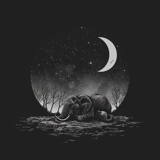 A soothing and gentle lullaby featuring the soft sounds of elephants trumpeting in the distance, as if singing a calming song to their young. The music evokes the peaceful atmosphere of the african savanna at dusk, with a light breeze rustling through the grass and trees.