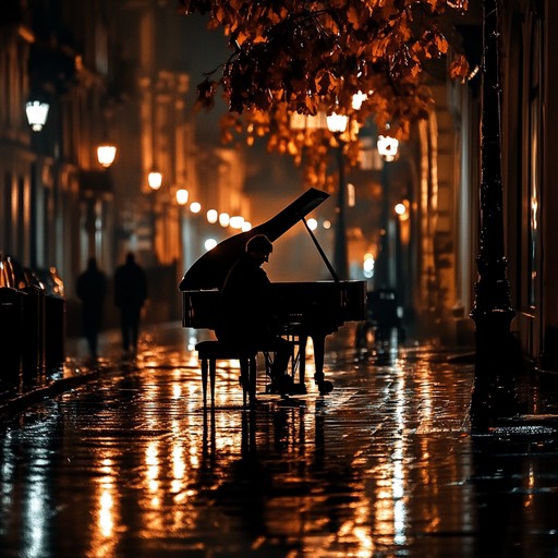 An elegant instrumental piece capturing the essence of a bustling city at night, blending graceful melodies with the sophistication of broadway orchestrations.