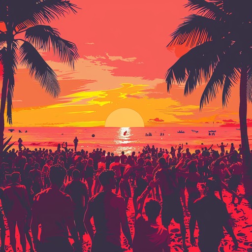 An electrifying dancepop track featuring buoyant synths, driving bass, and pulsating rhythms, perfect for summer beach celebrations. The song radiates energy and joy, creating an atmosphere of carefree dancing and celebration in the sun.