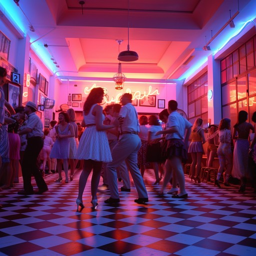 Recreate the exhilarating dance floors of the 1950s with lively beats and energetic rhythms, capturing the golden era of rock'n'roll. A lively jaunt down memory lane, evoking joy and nostalgia.