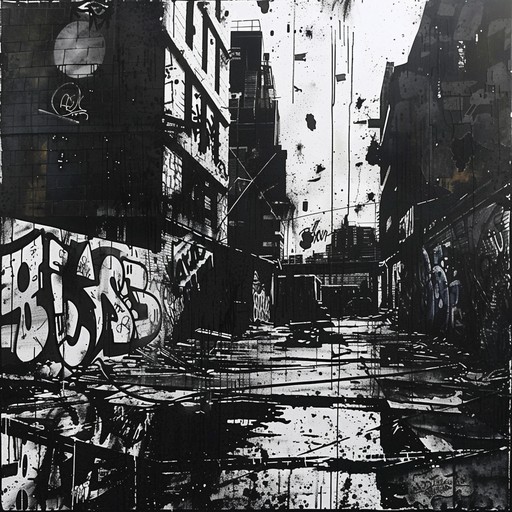 A gritty, urban soundscape featuring raw, pulsating beats that echo through the dilapidated alleyways, evoking a sense of street lore and unpolished vigor.