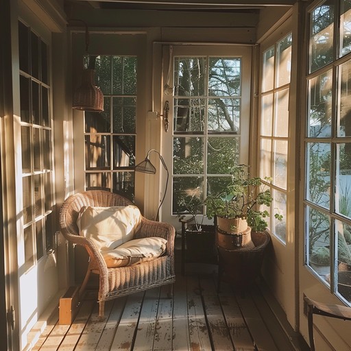 This instrumental bluegrass song captures the essence of a lazy, sunny afternoon spent on a porch. The gentle strumming of a banjo provides a relaxed, laid back feel, creating a peaceful and serene atmosphere perfect for unwinding and enjoying the natural surroundings.