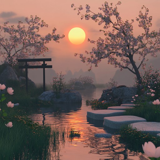 A gentle, soothing piece that weaves traditional asian influences with mellow, ambient textures. The music flows like a breeze through a serene garden, creating a peaceful atmosphere perfect for relaxation. The delicate plucking of the koto harmonizes with subtle background pads, painting a canvas of tranquility.