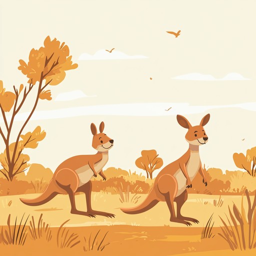 A lively and cheerful instrumental nursery rhyme that features bouncy melodies reminiscent of kangaroos hopping, bringing joy and playfulness to children's music.